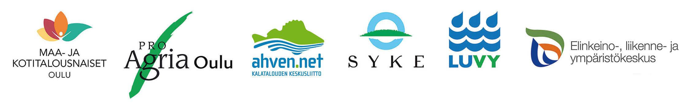 Logot: Verkostoilla tehoa vesienhoitoon toteuttajaorganisaatiot: Maa- ja kotitalousnaiset Oulu, ProAgria Oulu, Kalatalouden keskusliitto Ahven.net, SYKE, LUVY, ELY